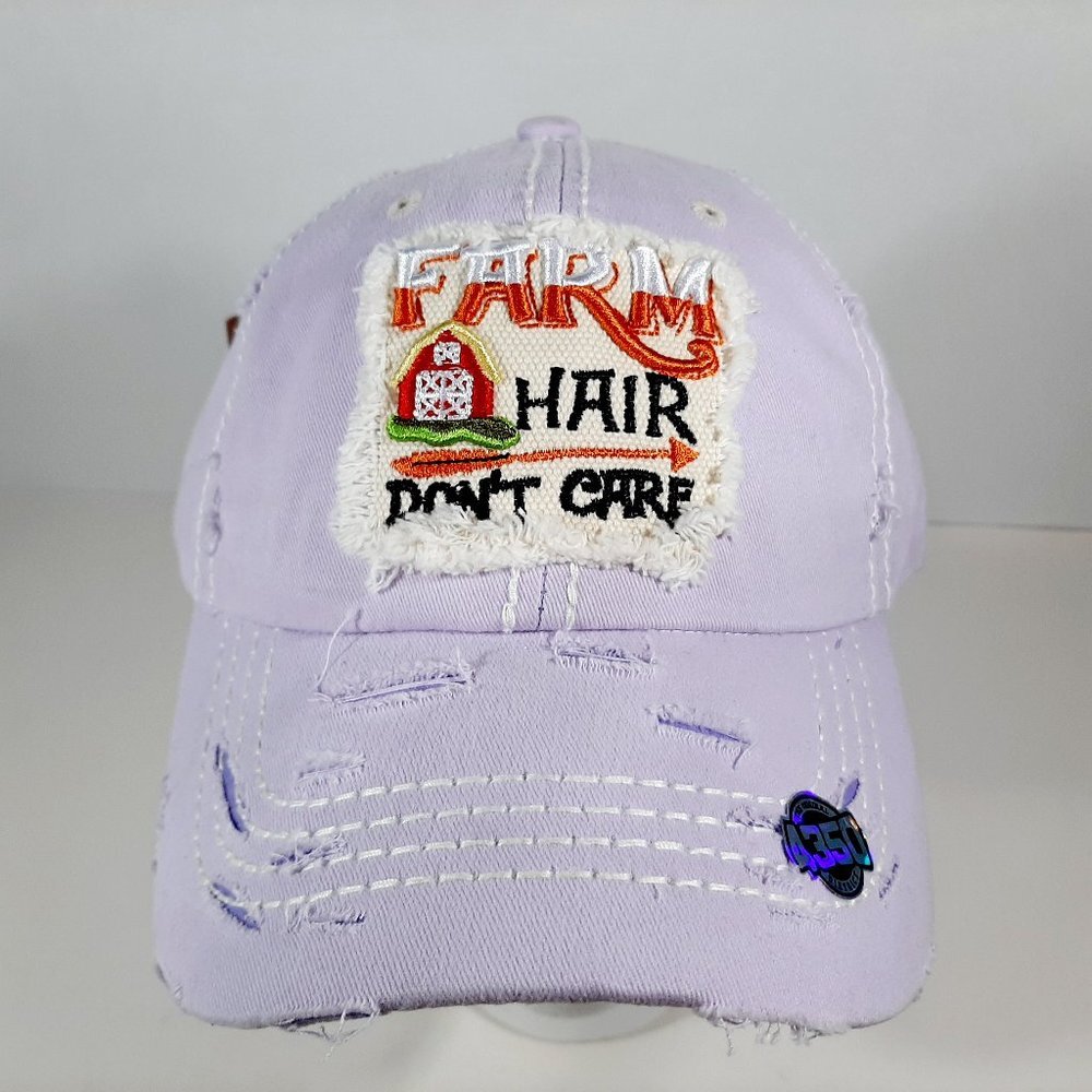 Farm Hair Don't Care Embroidered Frayed Patched Di